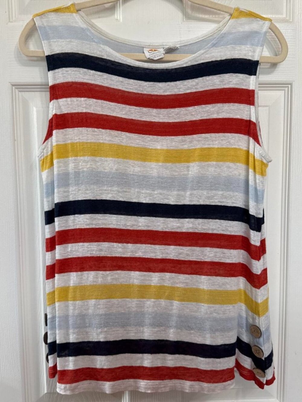 C&C California multicoloured striped tank top with wood button details